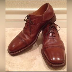 BERGAMO Brown Leather Lace-Up Oxford Borges Men's Sz 10 M Made In ITALY! Nice!